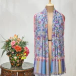 Sky Blue Hand Woven Pure Pashmina Kani Shawl close up