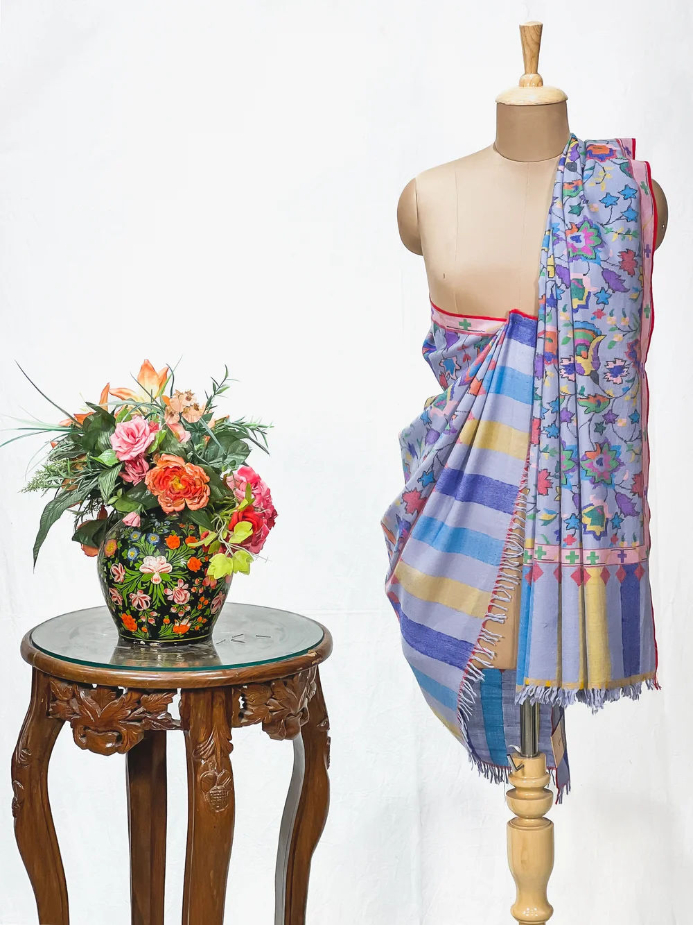 Sky Blue Hand Woven Pure Pashmina Kani Shawl