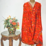 Orange Hand Woven Pure Pashmina Kani Shawl close up