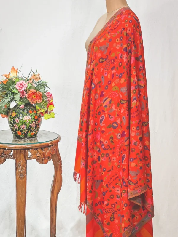 Orange Hand Woven Pure Pashmina Kani Shawl