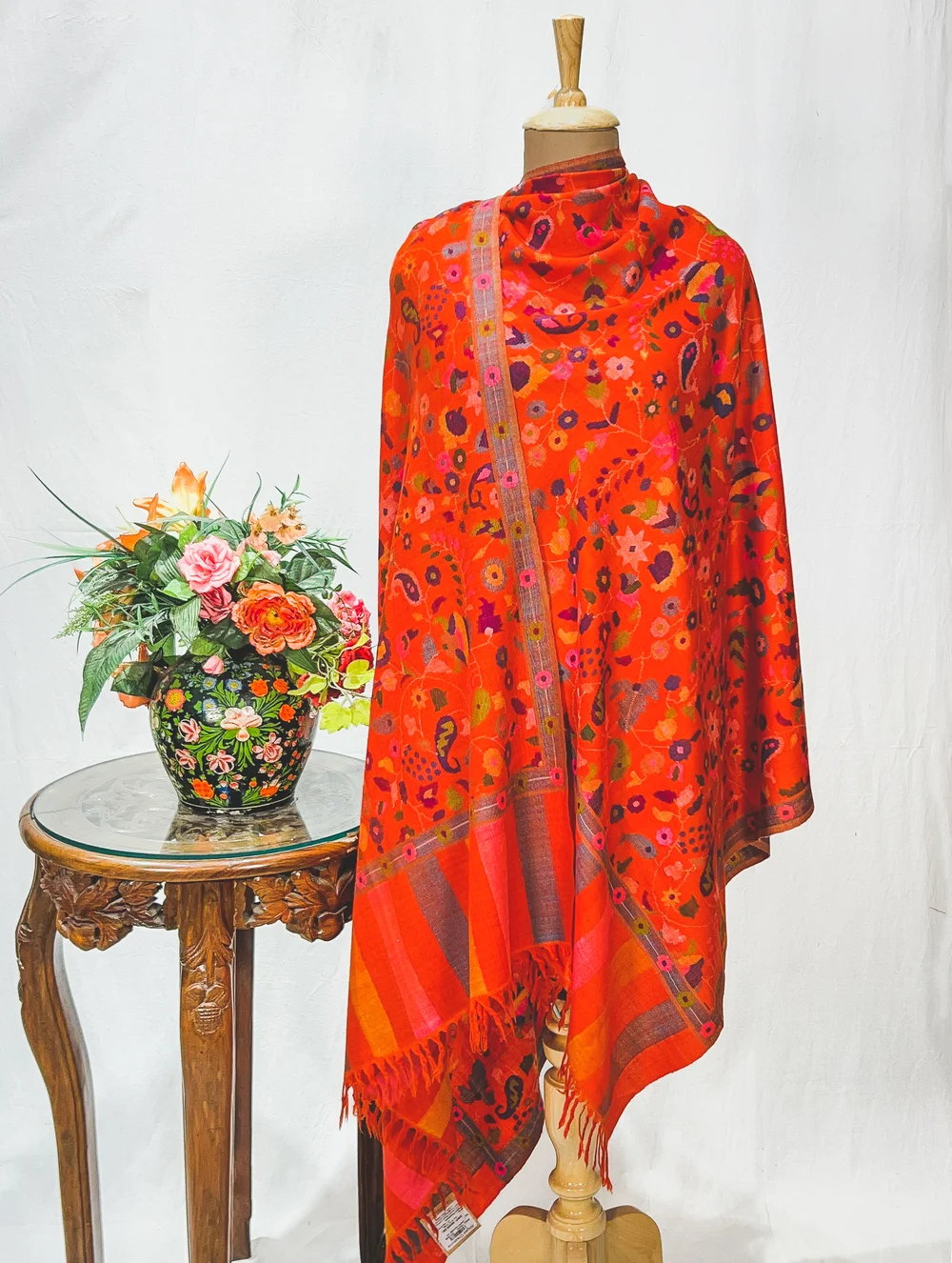 Orange Hand Woven Pure Pashmina Kani Shawl