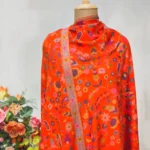 Orange Hand Woven Pure Pashmina Kani Shawl close up