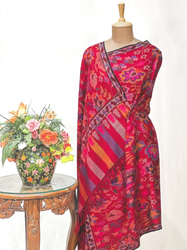 Maroon Kani Pure Pashmina Hand Woven Shawl
