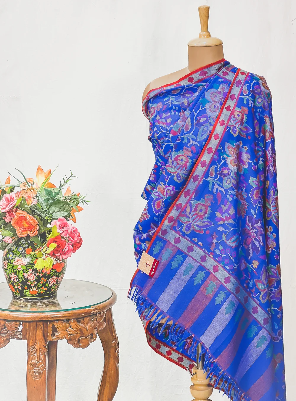 Royal Blue Hand Woven Kani Pure Pashmina Shawl