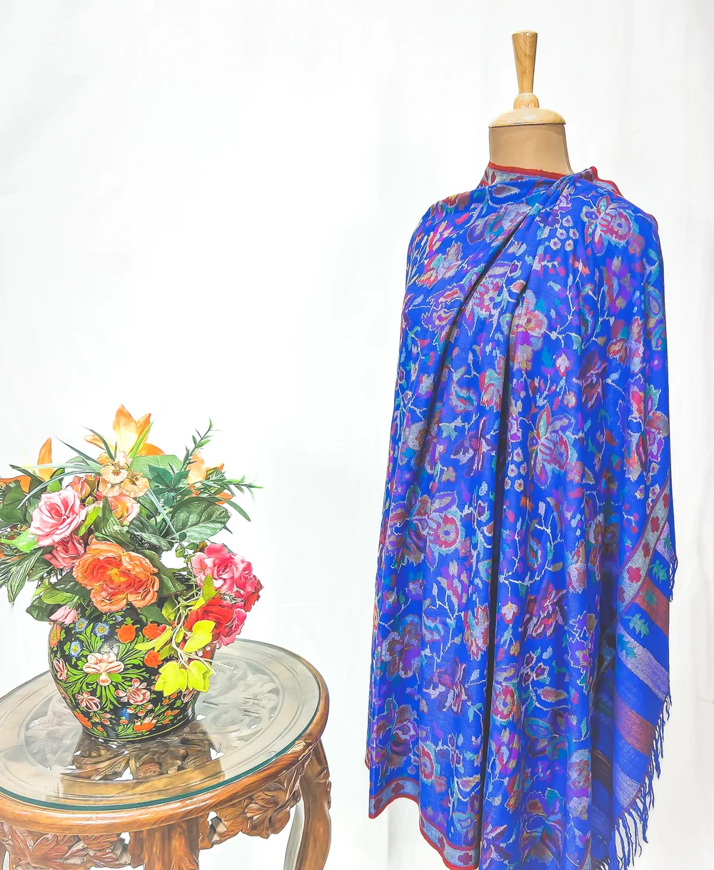 Royal Blue Hand Woven Kani Pure Pashmina Shawl