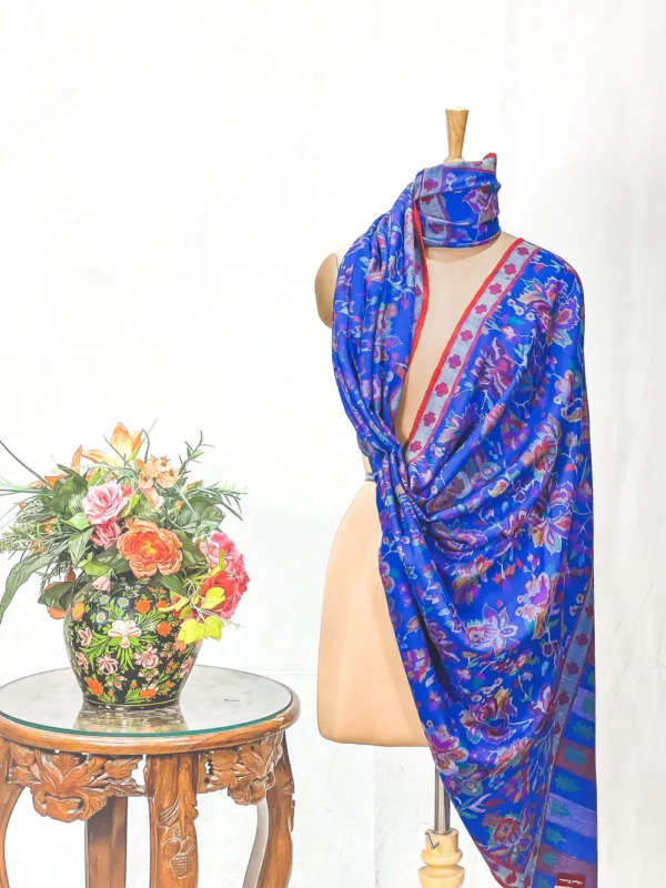 Royal Blue Hand Woven Kani Pure Pashmina Shawl