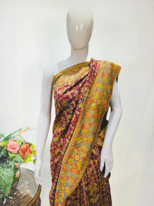 Vine Modal Silk Kani Saree With Wildlife Pattern close up
