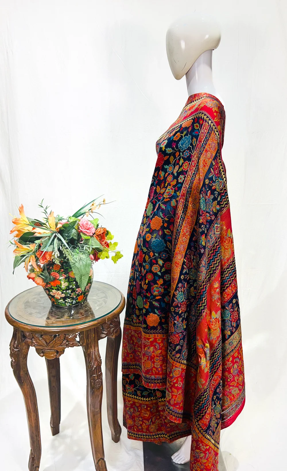 Royal Blue Modal Silk Kani Saree With Floral Design