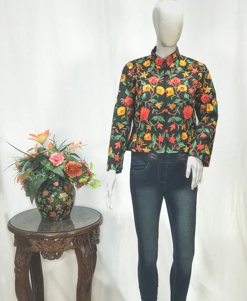 Black Floral Jaal Embroidered Bolero Jacket 2 Black Floral Jaal Embroidered Bolero Jacket 2