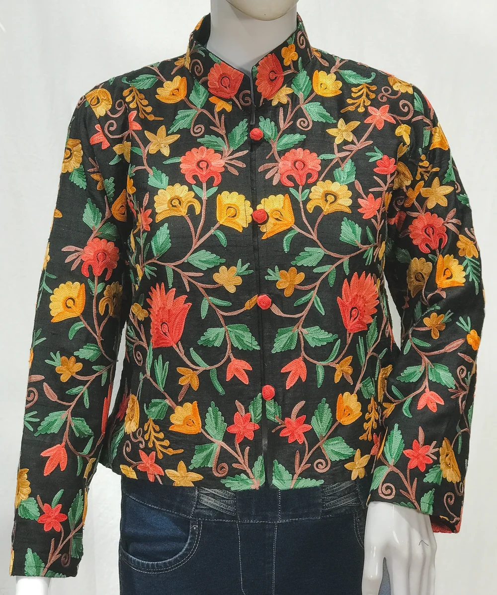 Black Floral Jaal Embroidered Bolero Jacket 2 close up Black Floral Jaal Embroidered Bolero Jacket 2 close up