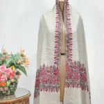 Natural White Pure Pashmina Shawl With Papier Mache Hand Embroidered