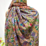 Multi-Colour Kalamkari Hand Embroidery Pure Pashmina Shawl With Hand Paint close up