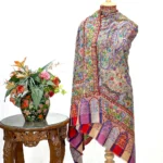 Multi-Colour Kalamkari Hand Embroidery Pure Pashmina Shawl With Hand Paint