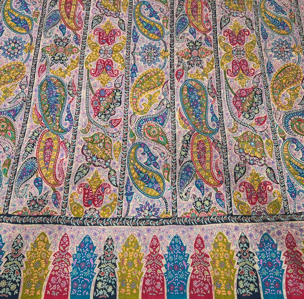 Pure Pashmina Multi Colour Shawl With Artistic Kalamkari And Hand Embroidery