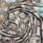 Pure Pashmina Grey Ikat Shawl With Floral Hand Embroidery