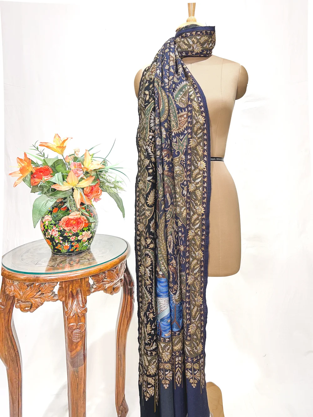 Black And Grey Ombre Pure Pashmina Shawl With Thread And Tilla Jaal Hand Embroidery