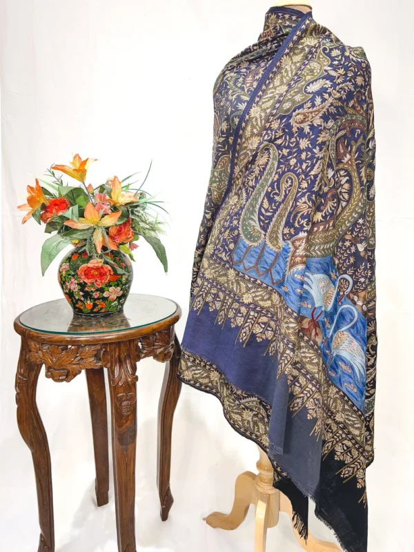 Black And Grey Ombre Pure Pashmina Shawl With Thread And Tilla Jaal Hand Embroidery