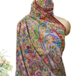 Multi-Colour Kalamkari Hand Embroidery Pure Pashmina Shawl With Hand Paint close up