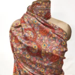 Beige Pure Pashmina Shawl With Floral Papier Mache Embroidery close up