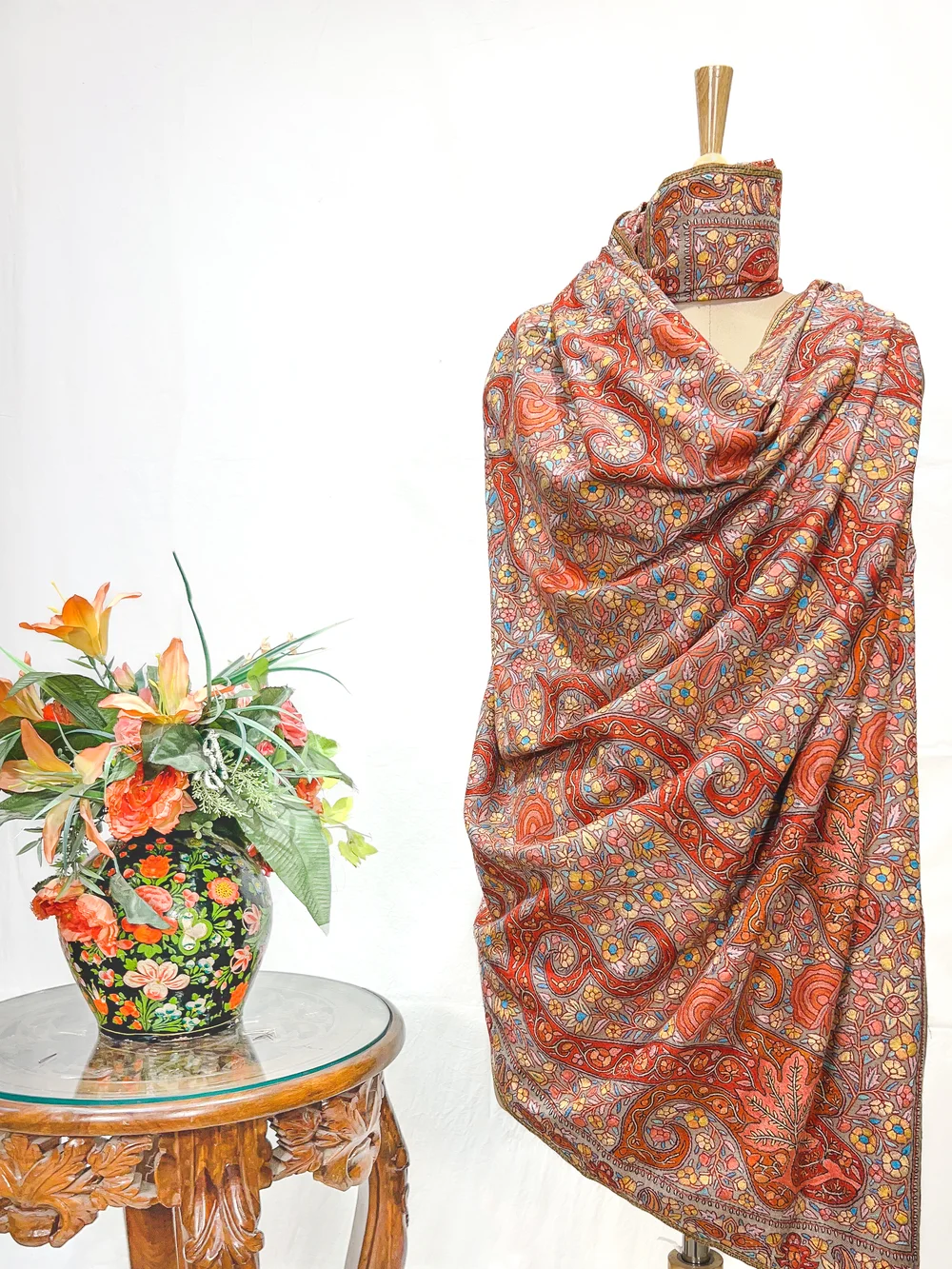 Beige Pure Pashmina Shawl With Floral Papier Mache Embroidery