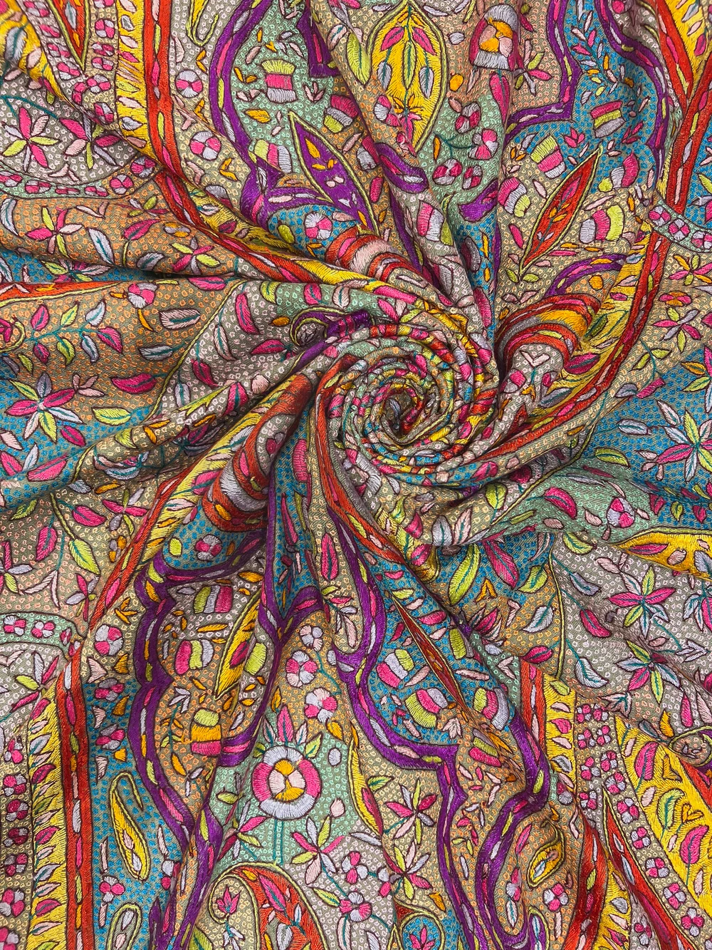 Natural Colour Pure Pashmina Shawl With Pastel Papier Mache Embroidery Natural Colour Pure Pashmina Shawl With Pastel Papier Mache Embroidery