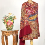 Maroon Pure Pashmina With Papier Mache Hand Embroidered Shawl