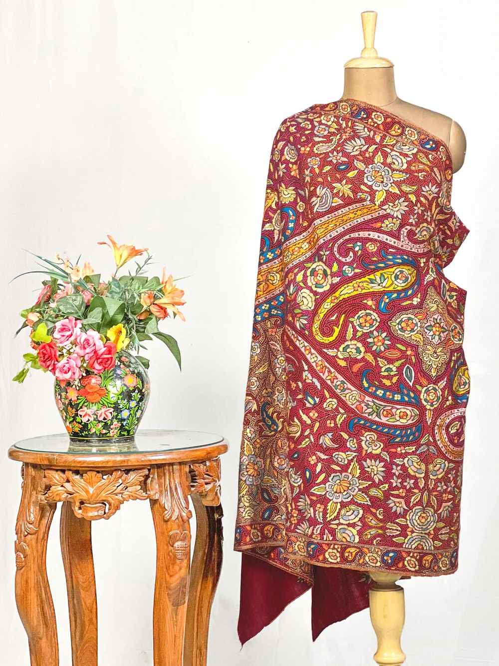 Pure Pashmina With Papier Mache Hand Embroidered Shawl