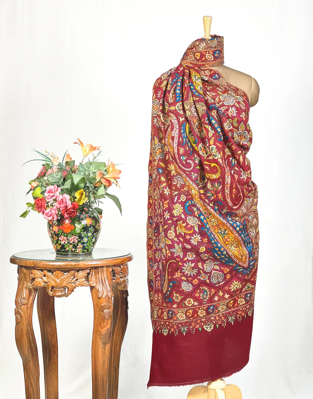 Pure Pashmina With Papier Mache Hand Embroidered Shawl