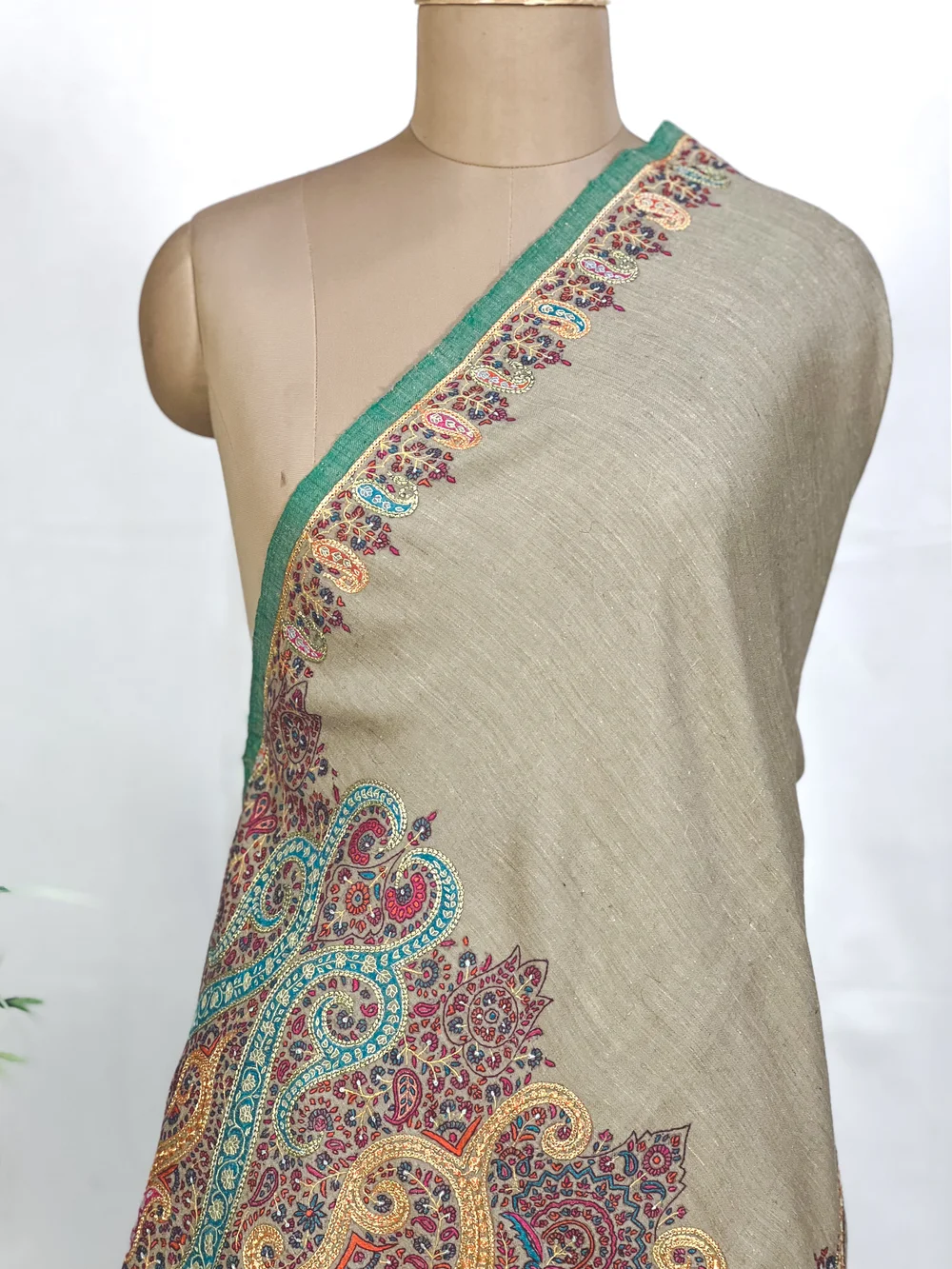 Beige Pure Pashmina Shawl With Jamawar Embroidery