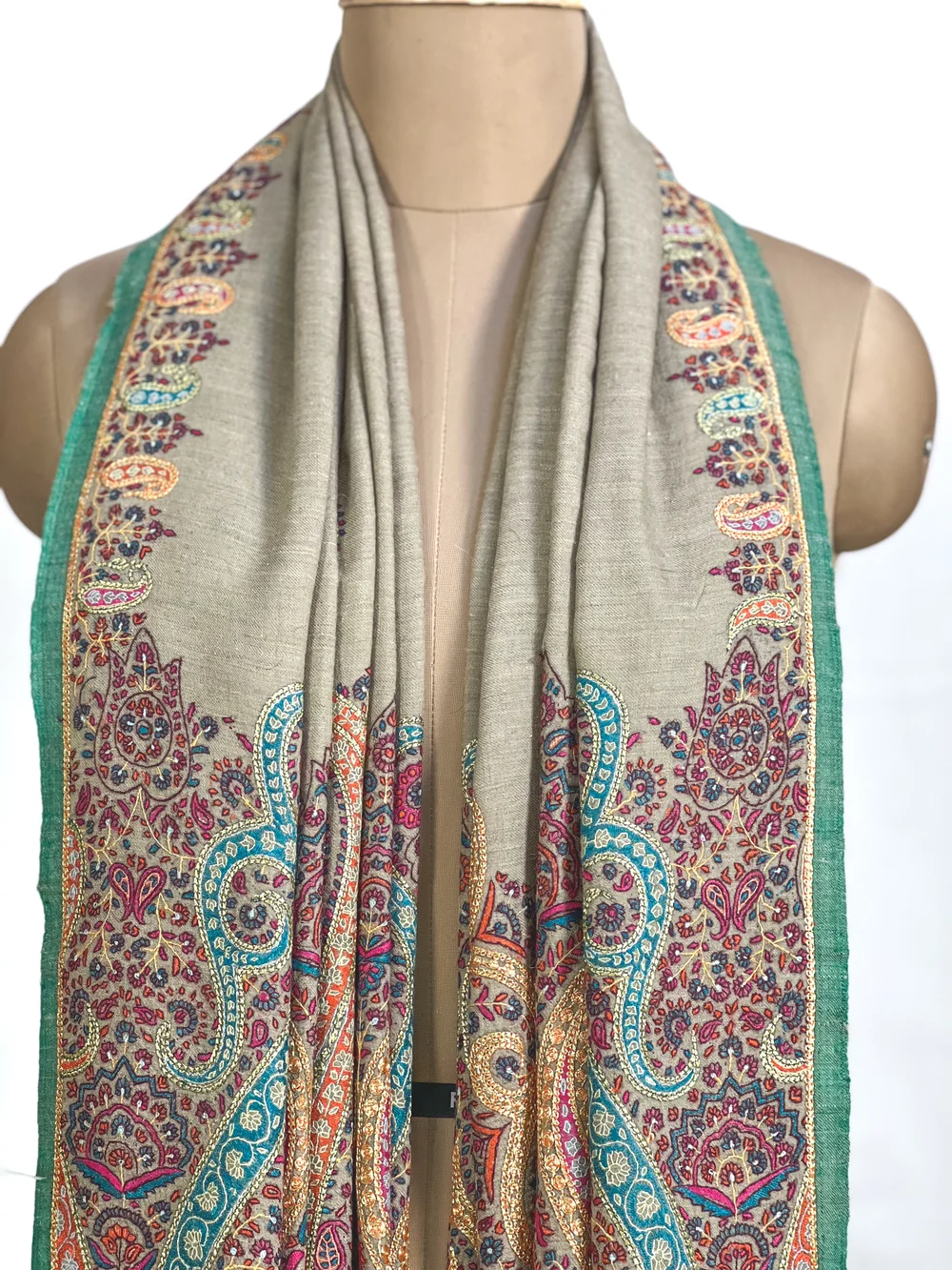 Beige Pure Pashmina Shawl With Jamawar Embroidery