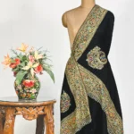 Black Pure Pashmina Shawl With Papier Mache and Tilla Border Design