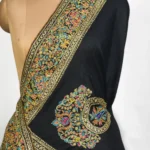 Black Pure Pashmina Shawl With Papier Mache and Tilla Border Design