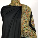 Black Pure Pashmina Shawl With Papier Mache and Tilla Border Design