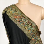 Black Pure Pashmina Shawl With Papier Mache and Tilla Border Design