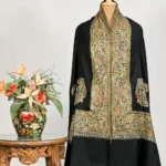 Black Pure Pashmina Shawl With Papier Mache and Tilla Border Design
