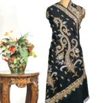 Black Pure Pashmina Sozni Shawl With Tilla Hand Embroidery