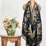 Black Pure Pashmina Sozni Shawl With Tilla Hand Embroidery