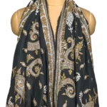 Black Pure Pashmina Sozni Shawl With Tilla Hand Embroidery