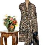 Black Pure Pashmina Shawl With Thread and Tilla Jaal Hand Embroidery Close Up