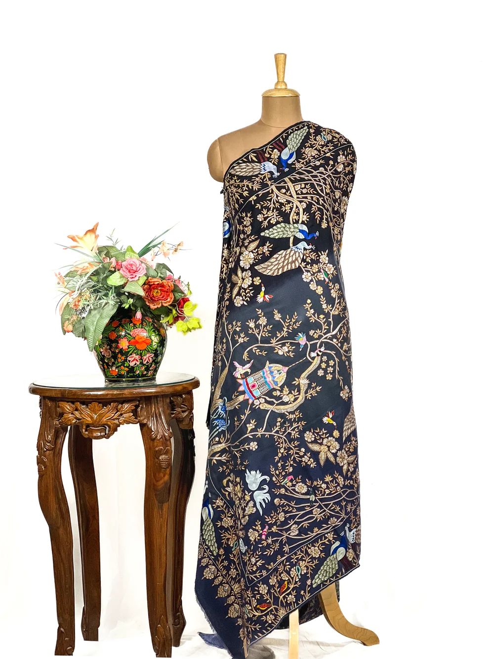 Black And Grey Ombre Pure Pashmina Shawl With Tilla Jaal Embroidery Black And Grey Ombre Pure Pashmina Shawl With Tilla Jaal Embroidery