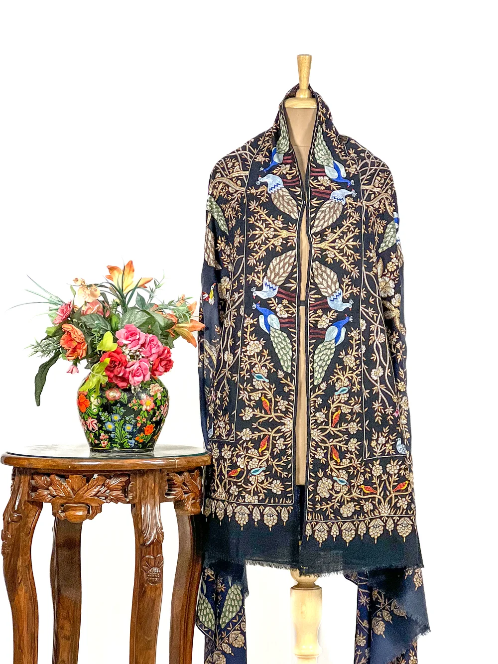 Black And Grey Ombre Pure Pashmina Shawl With Tilla Jaal Embroidery Black And Grey Ombre Pure Pashmina Shawl With Tilla Jaal Embroidery