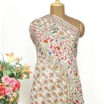White Pure Pashmina Shawl With Tilla and Thread Jaal Hand Embroidery Close Up
