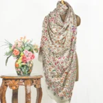 White Pure Pashmina Shawl With Tilla and Thread Jaal Hand Embroidery