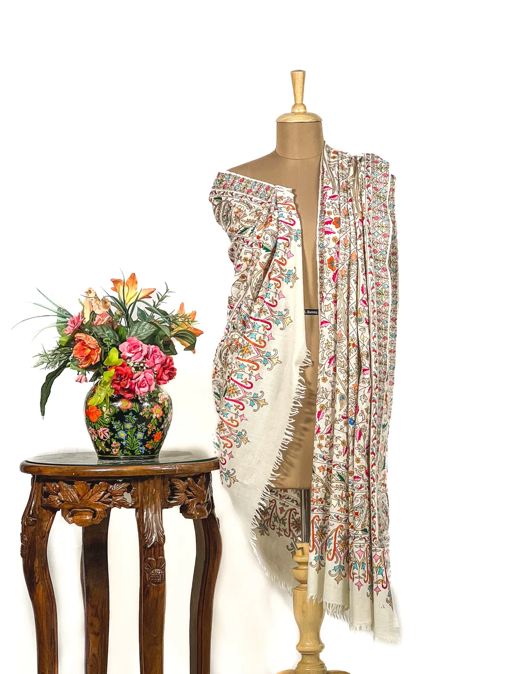 White Pure Pashmina Shawl With Tilla and Thread Jaal Hand Embroidery White Pure Pashmina Shawl With Tilla and Thread Jaal Hand Embroidery