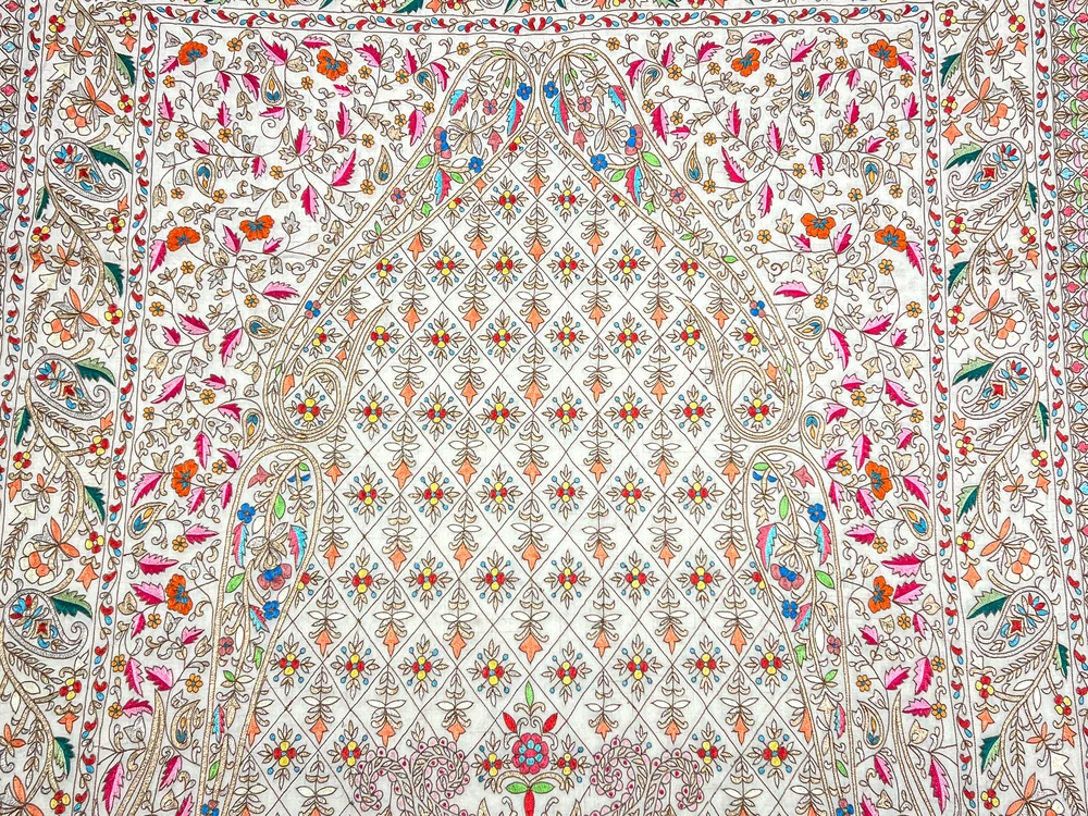 White Pure Pashmina Shawl With Tilla and Thread Jaal Hand Embroidery White Pure Pashmina Shawl With Tilla and Thread Jaal Hand Embroidery