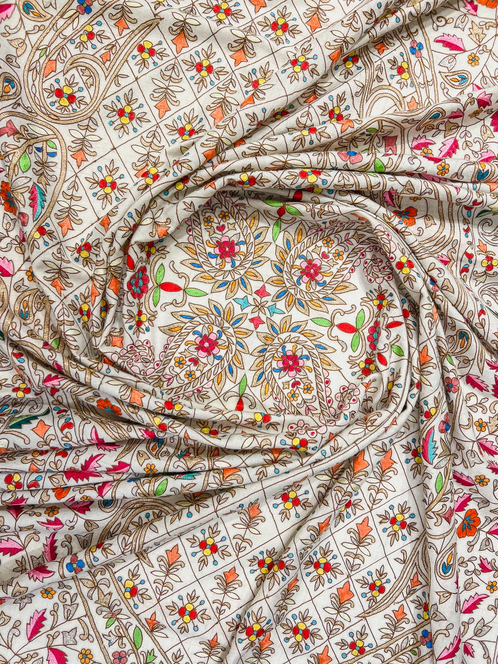 White Pure Pashmina Shawl With Tilla and Thread Jaal Hand Embroidery White Pure Pashmina Shawl With Tilla and Thread Jaal Hand Embroidery