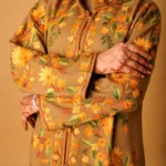 Fawn Kashmiri Long Coat with Aari Jaal Embroidery
