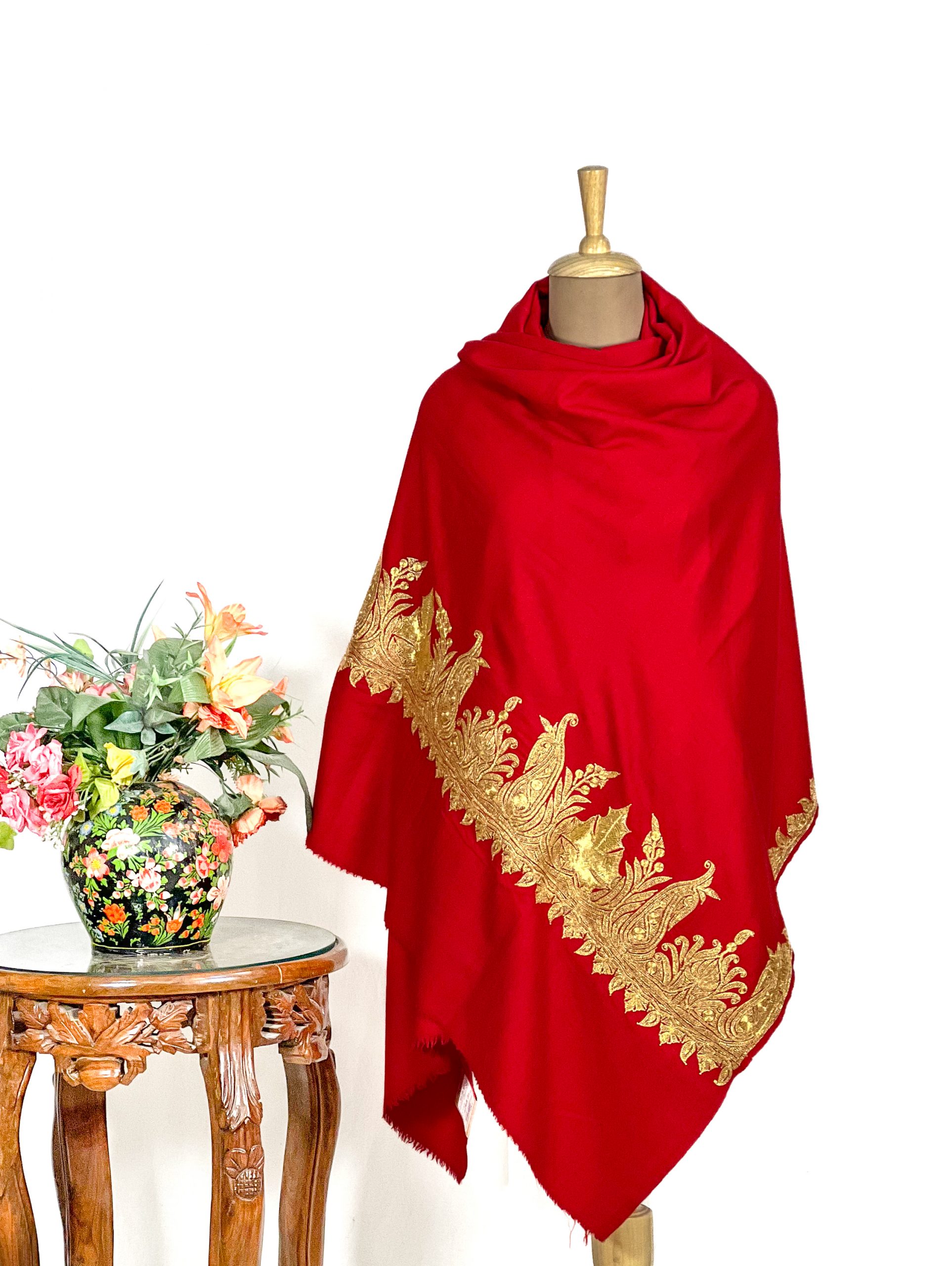 Red Pure Pashmina Shawl With Tilla Hand Embroidery IMG_3606 Red Pure Pashmina Shawl With Tilla Hand Embroidery
