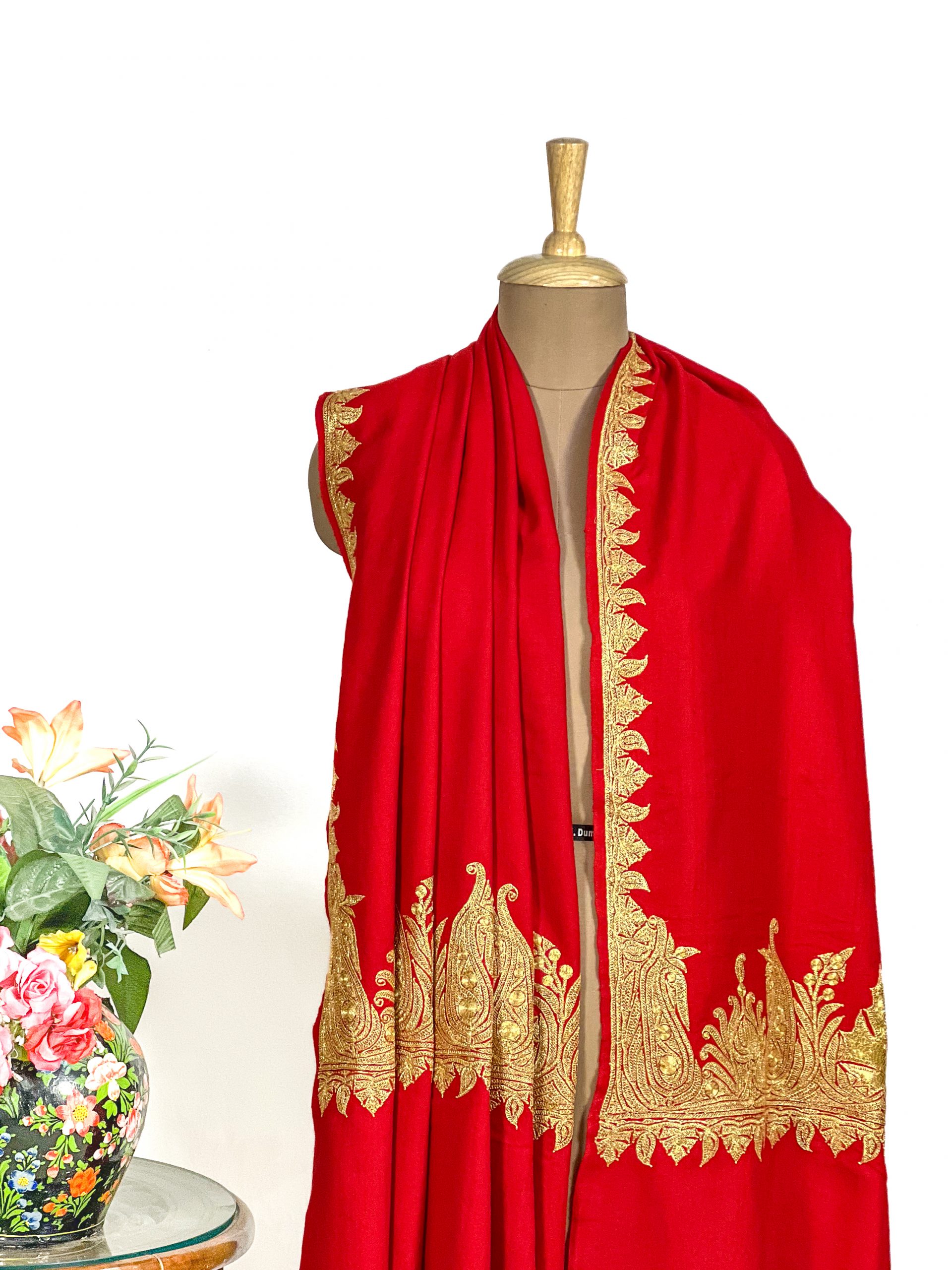 IMG_3608Red Pure Pashmina Shawl With Tilla Hand Embroidery Red Pure Pashmina Shawl With Tilla Hand Embroidery