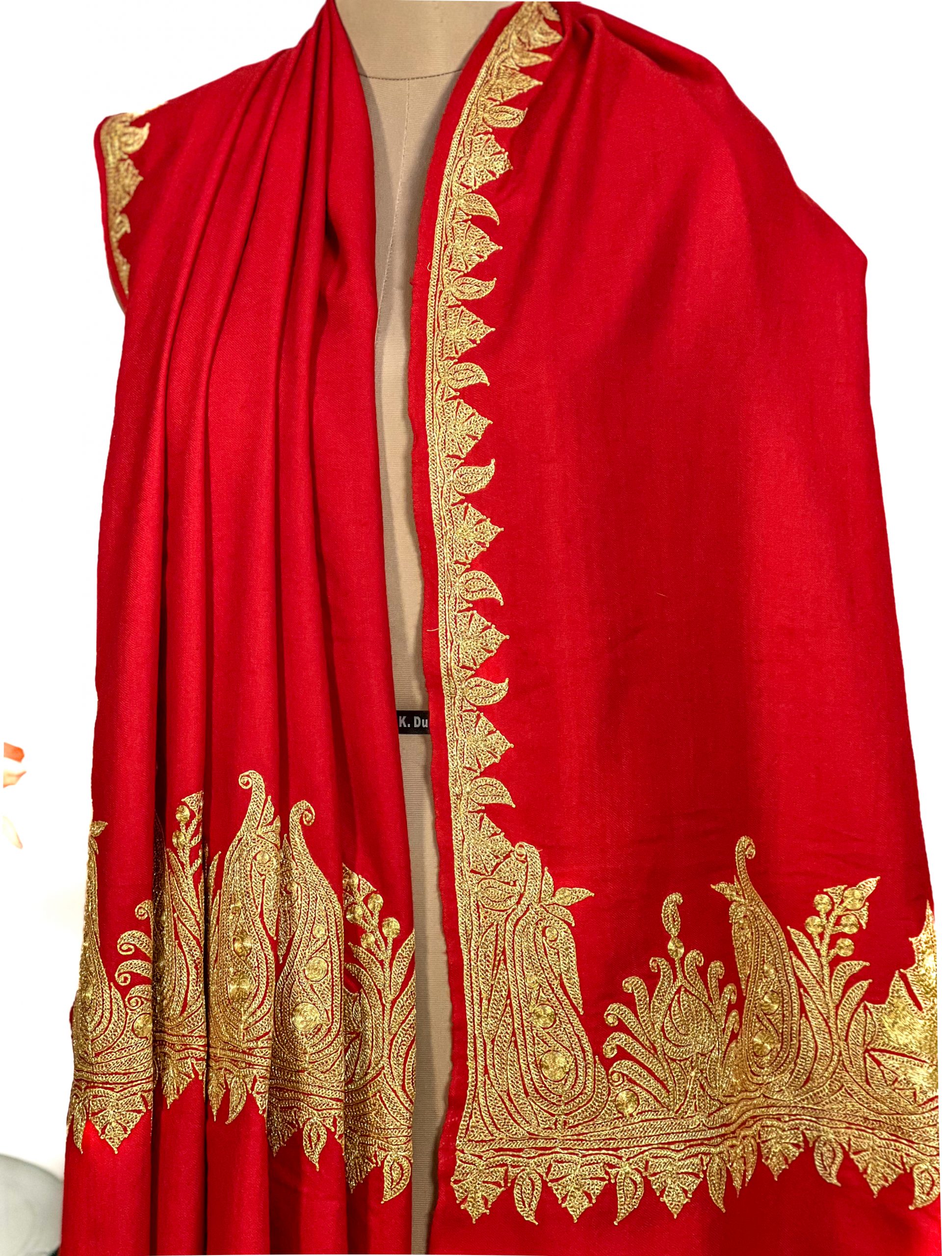IMG_3609Red Pure Pashmina Shawl With Tilla Hand Embroidery Red Pure Pashmina Shawl With Tilla Hand Embroidery